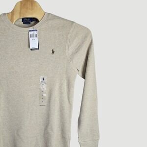 Polo Ralph Lauren Men Custom Slim Fit Thermal Long Sleeve Shirt Dune Tan XL TG